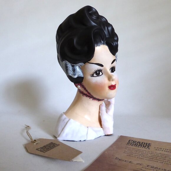 NEW OOAK BRIDE OF FRANKENSTEIN UPCYCLED GOTHIC HALLOWEEN HORROR FIGURE ODDITY - Picture 1 of 16